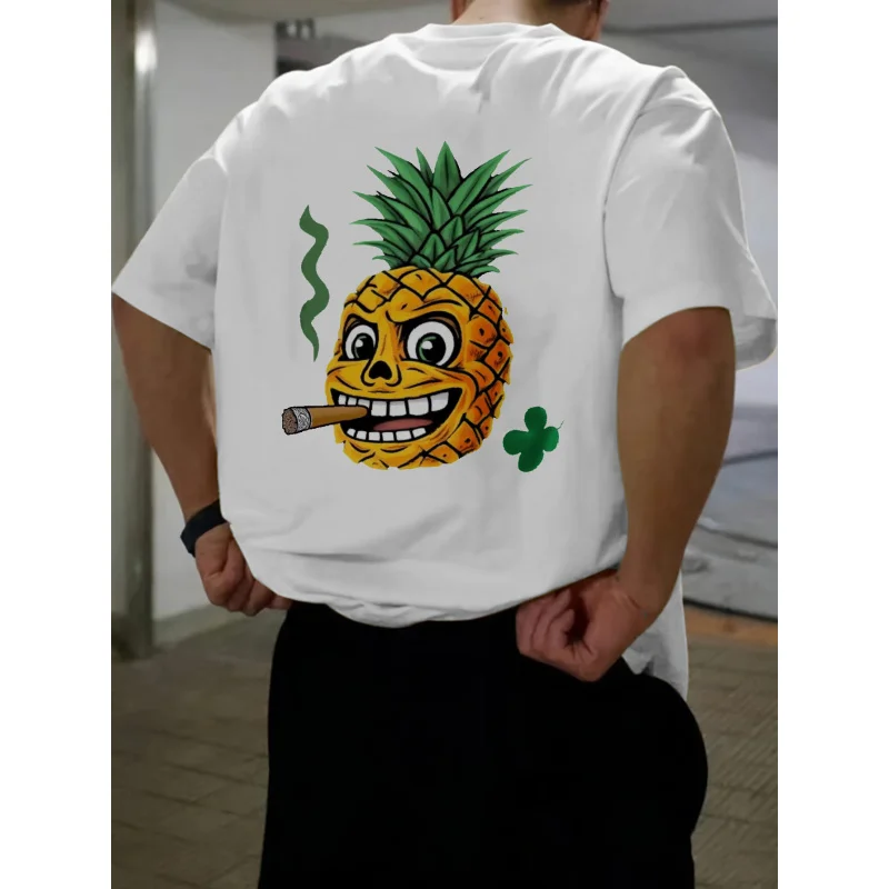 

Мужская футболка с белым ананасом для курения сигар с мультяшным принтом, хлопок высокого качества, 180 г