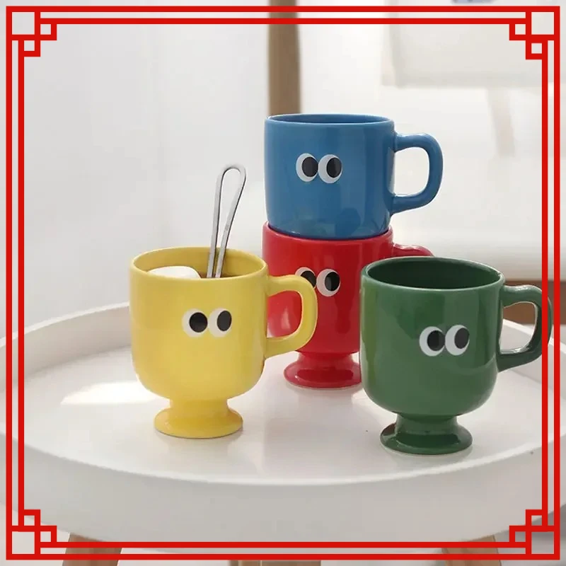 

Color Tall Mug Big Eye Mug Korean Vintage Ceramic Coffee Milk Cup Mug Can Be A Love Couple Water Cup Gift