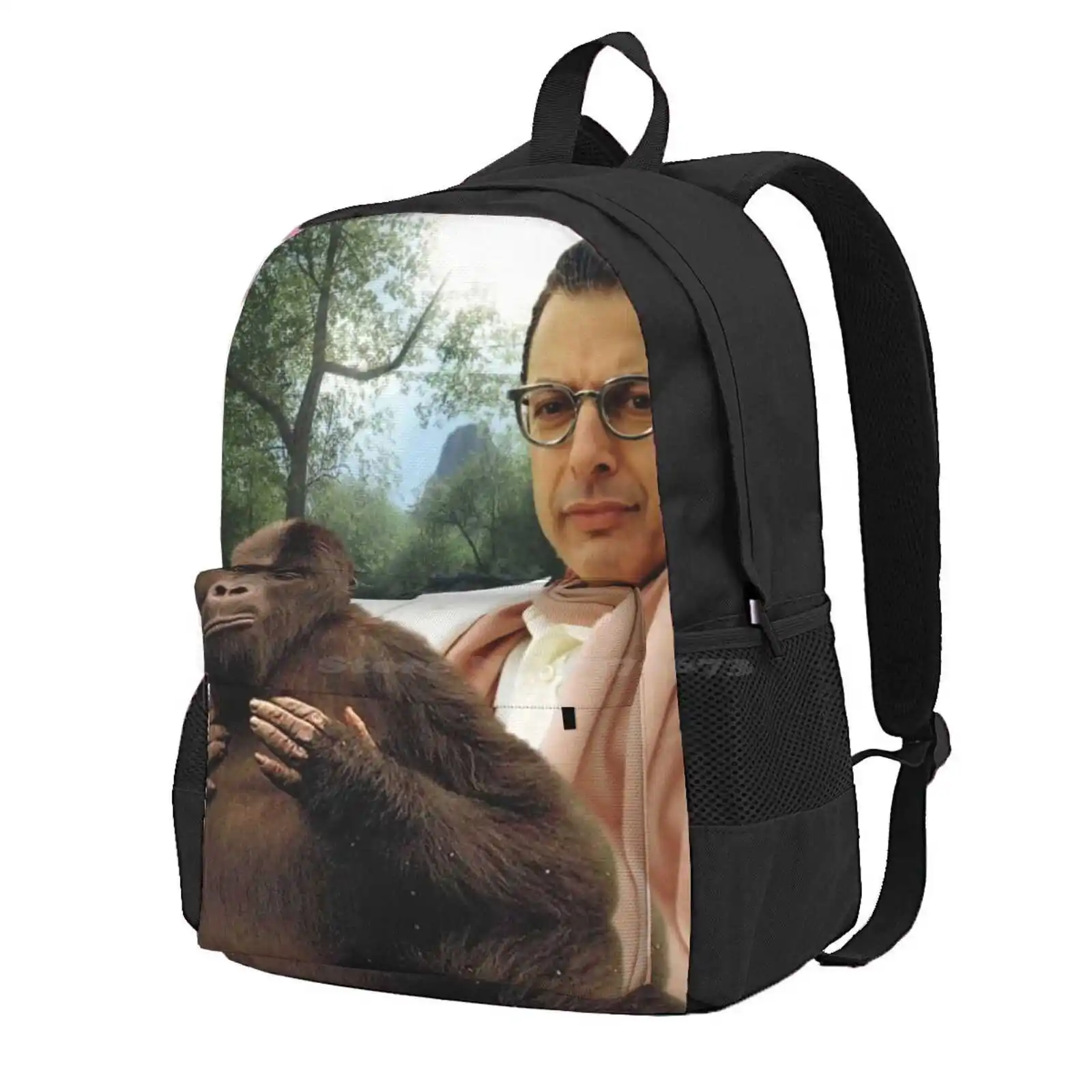 Jeff Goldblum Hot Sale Schoolbag Backpack Fashion Bags Jeff Goldblum Parody Monkey Hd Full Size Memes Movies Tv Films Dinosaur