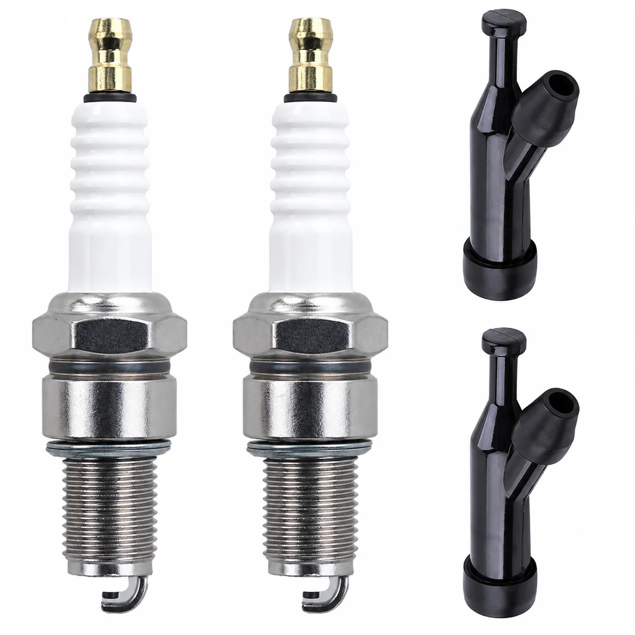 Resistor Spark Plug Caps Kit Compatible with Honda GX160 GX390 GX120 GX240 GX270 GX340, w/ ES-BP6 Plugs, OEM 30700-ZE1-013/015