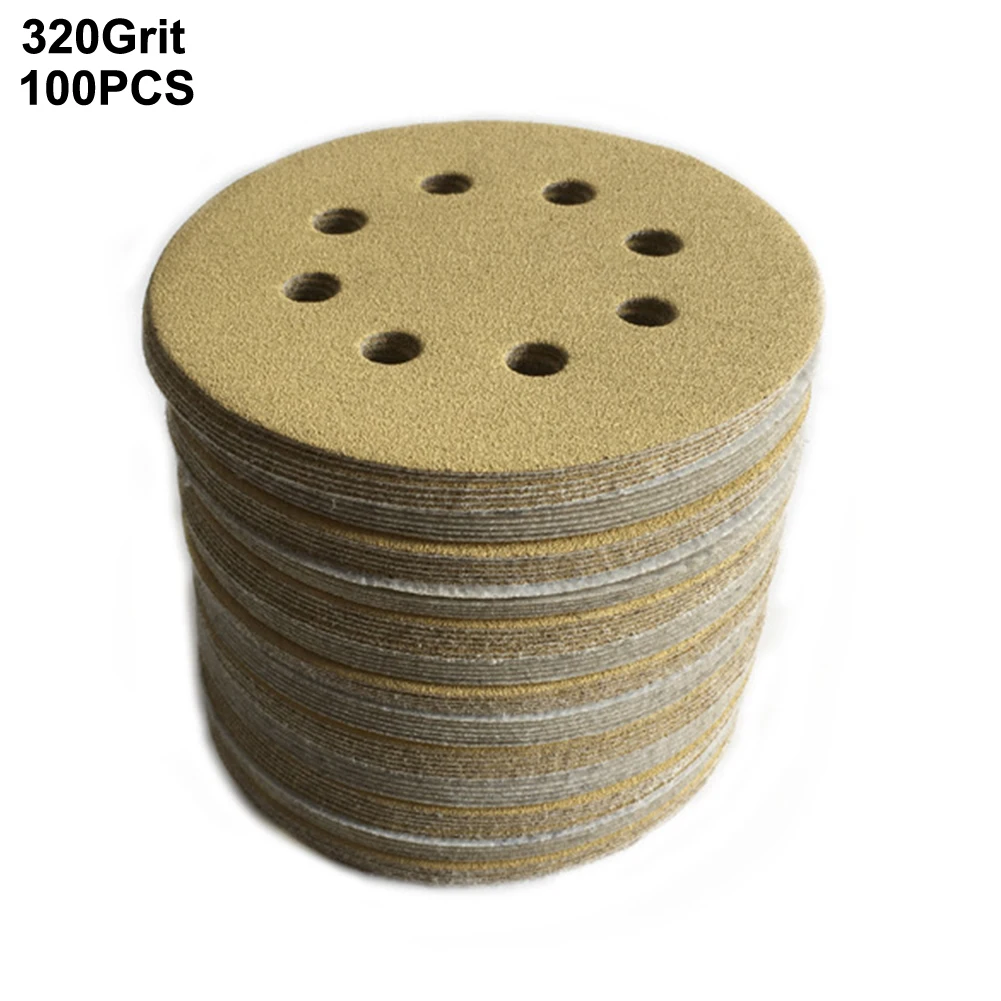 

100pcs 125mm 8 Hole Sandpaper Discs - Premium Yellow Grit Brushed Sandpaper Tools Power Tools Grinding Tools Accessories