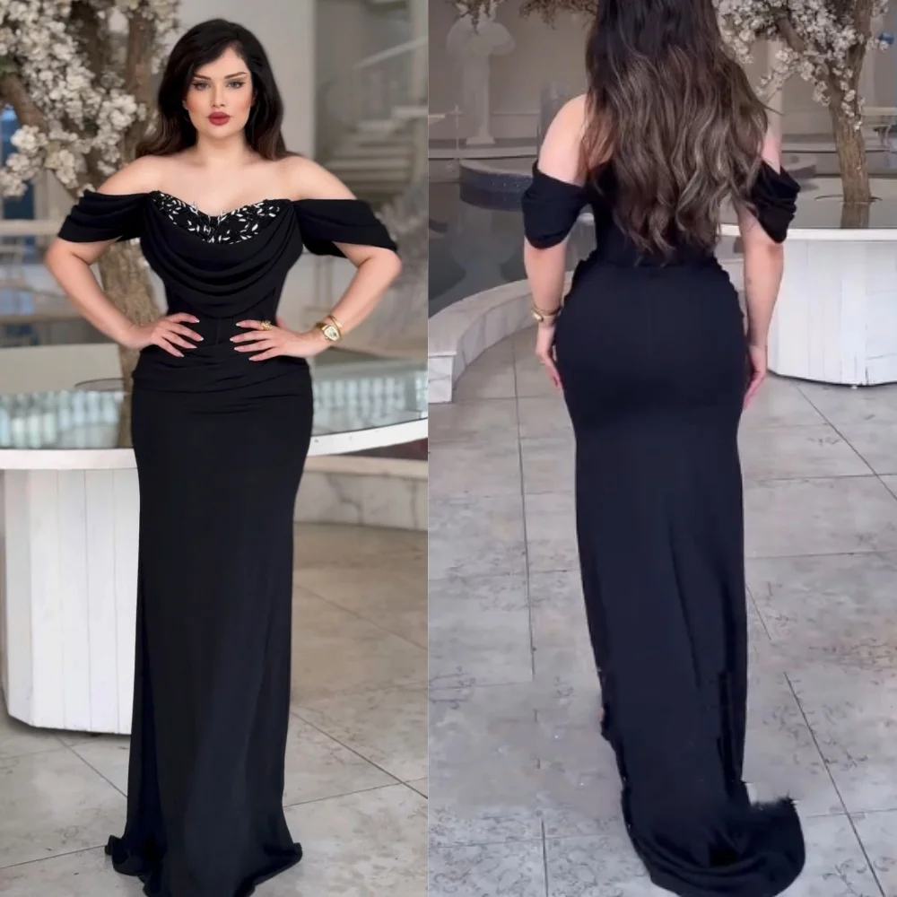 

Customized Pastrol Intricate Jersey Sequined Pleat Trumpet Off-the-shoulder Long Dresses Bespoke Occasion Casual