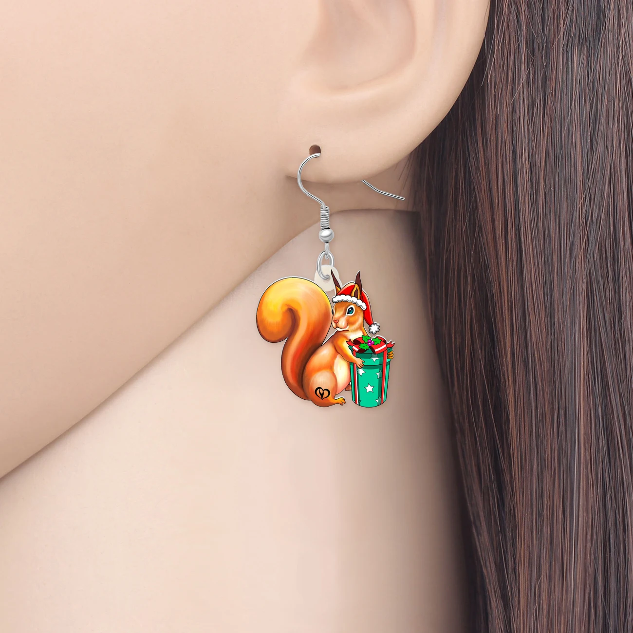 BONSNY Acrylic Cute Christmas Squirrel Earrings Santa Hat Cartoon Animal Dangle Creative Jewelry Xmas Gifts For Women Teens Girl