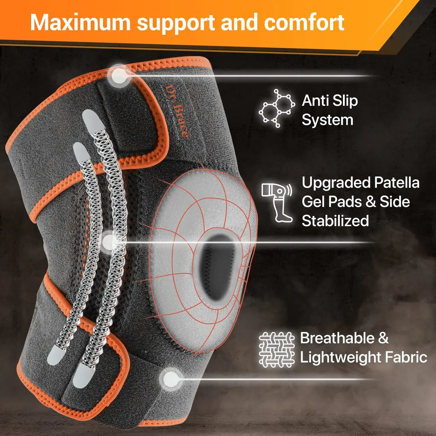 Knee Brace with Side Stabilizers & Patella Gel Pads for Maximum Knee Pain Support and Fast Recovery for Men and Women