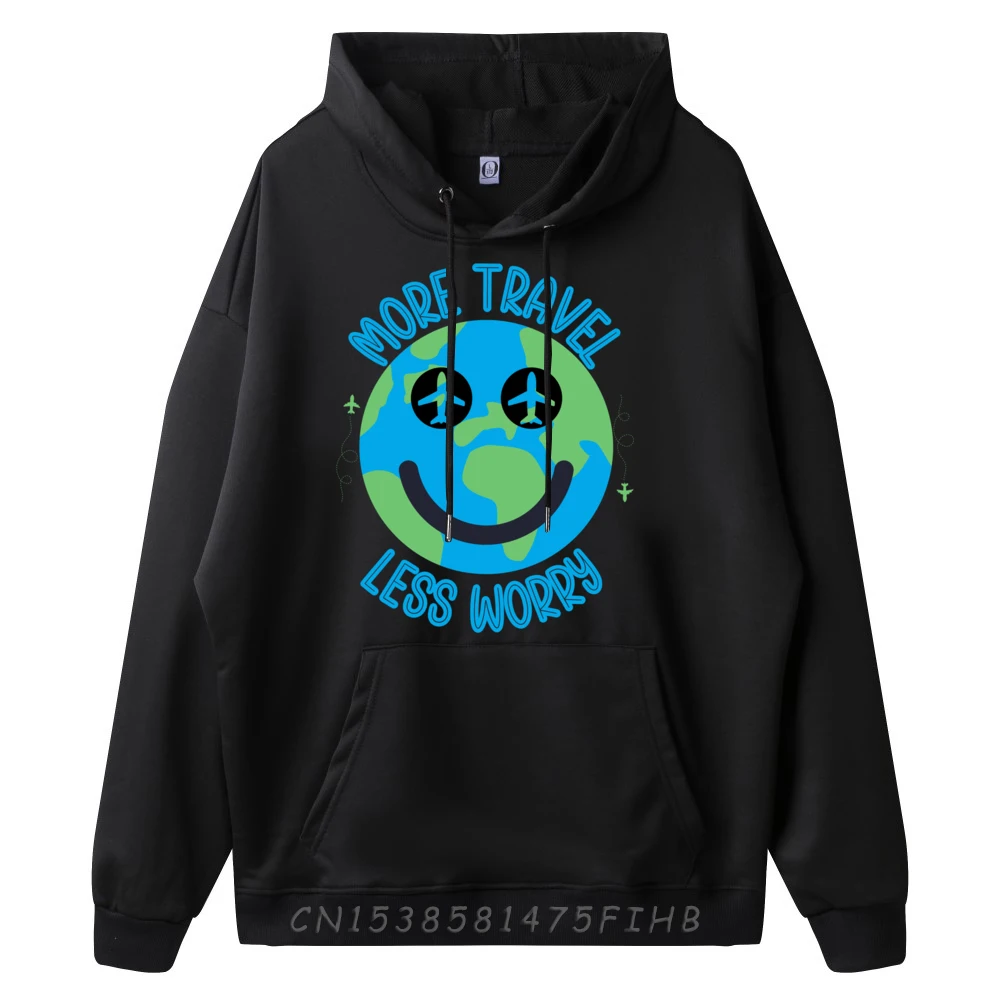 More Travel Less Worry Vacation Traveler Airplane Smile Mens Designer Hoodie Camiseta Masculina Gift