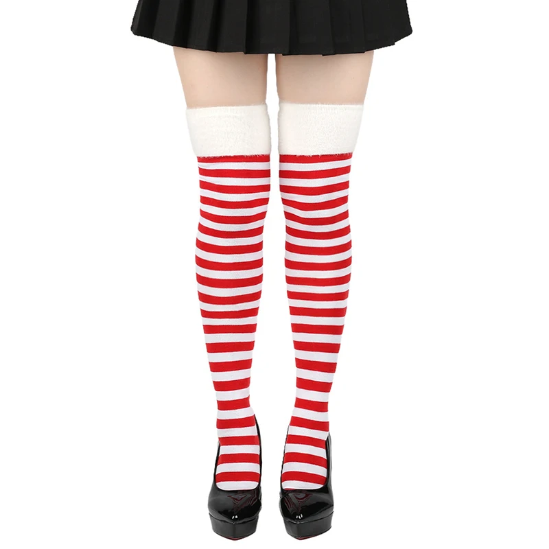 Christmas Thigh High Stockings Striped Knee High Socks Holiday Stockings Costume Accessories for Women Girls