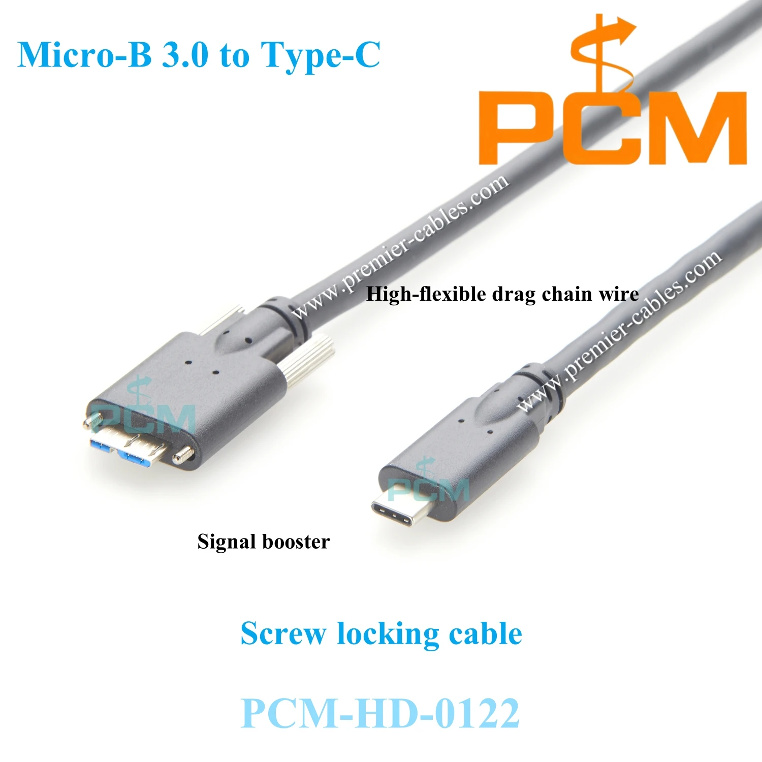 Screw lock Panel Mount USB 3.0 Micro-B to Type-C Active Cable with Signal Booster High Flex Drag Chain for Long Distance