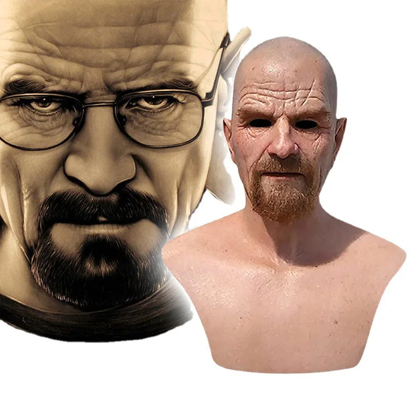 Masque de Déguisement d'Halloween Breaking Bad, Accessoire de Costume de ix, Casque Intégral en Latex, Vêtement de Sauna Effrayant, Brsuperbe Cranston