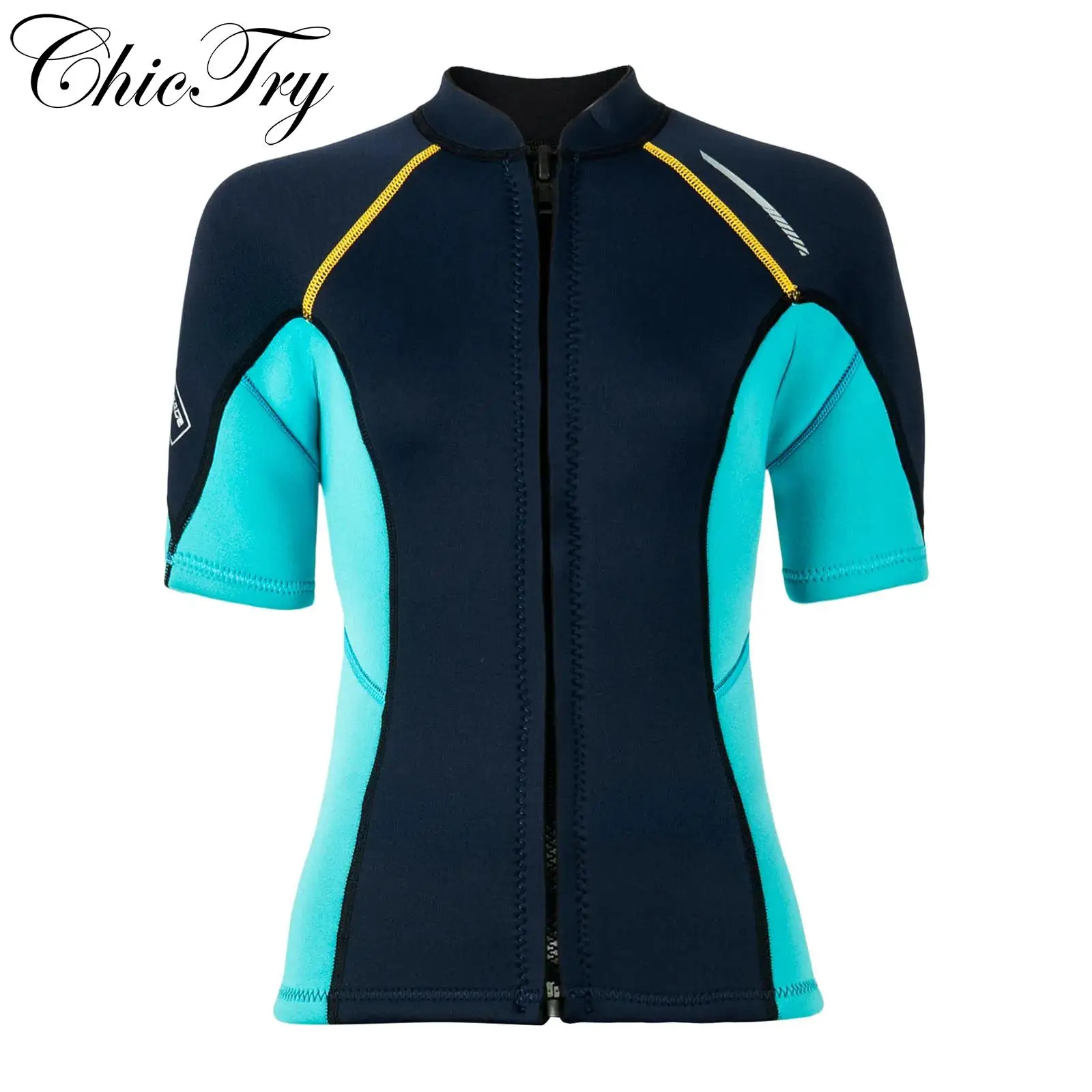 

Womens Swim Tops Short Sleeves Front Zip Wetsuit Tops 1.5mm Neoprene Swim Tops for Swimming Diving Surfing Snorkeling Kayaking