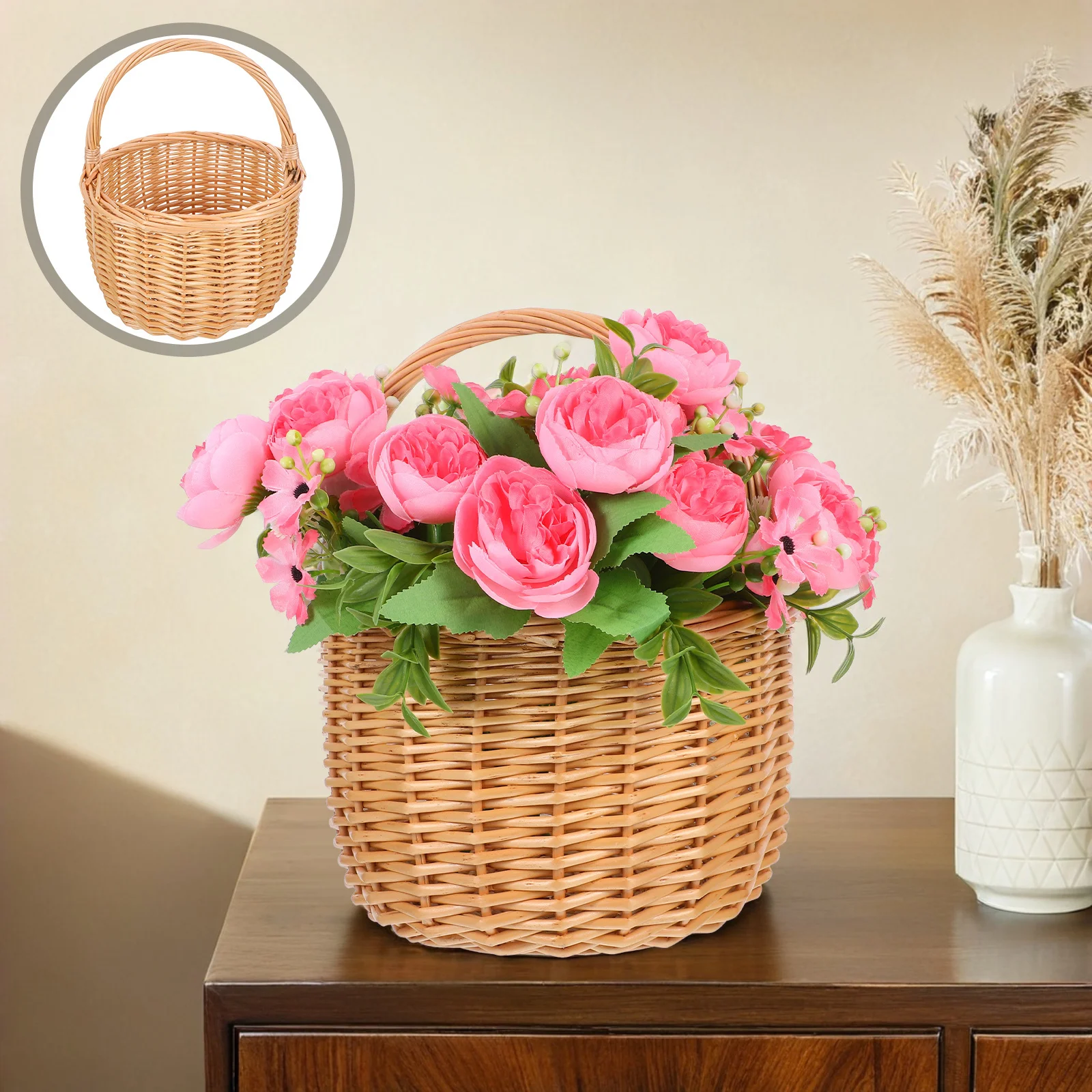 

Handwoven Willow Picnic Basket Rustic Natural Storage Organizer Bin for Weddings Garden Parties Gathering Basket Hamper