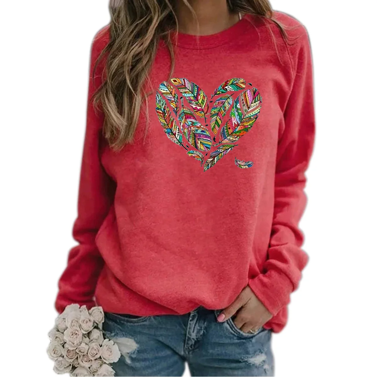 Hot selling new printed round neck long sleeved casual loose fitting hoodie for women in autumn and winter