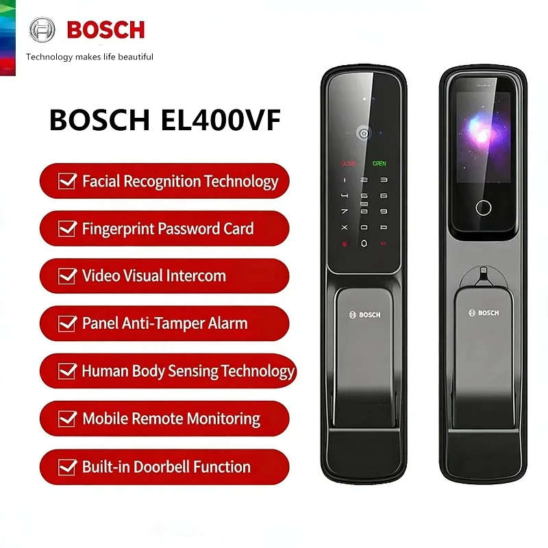 Bosch Smart Lock EL400VF 3D Facial Recognition, Cat's Eye Video,Key, Password, Fingerprint, Electronic anti-theft door lock