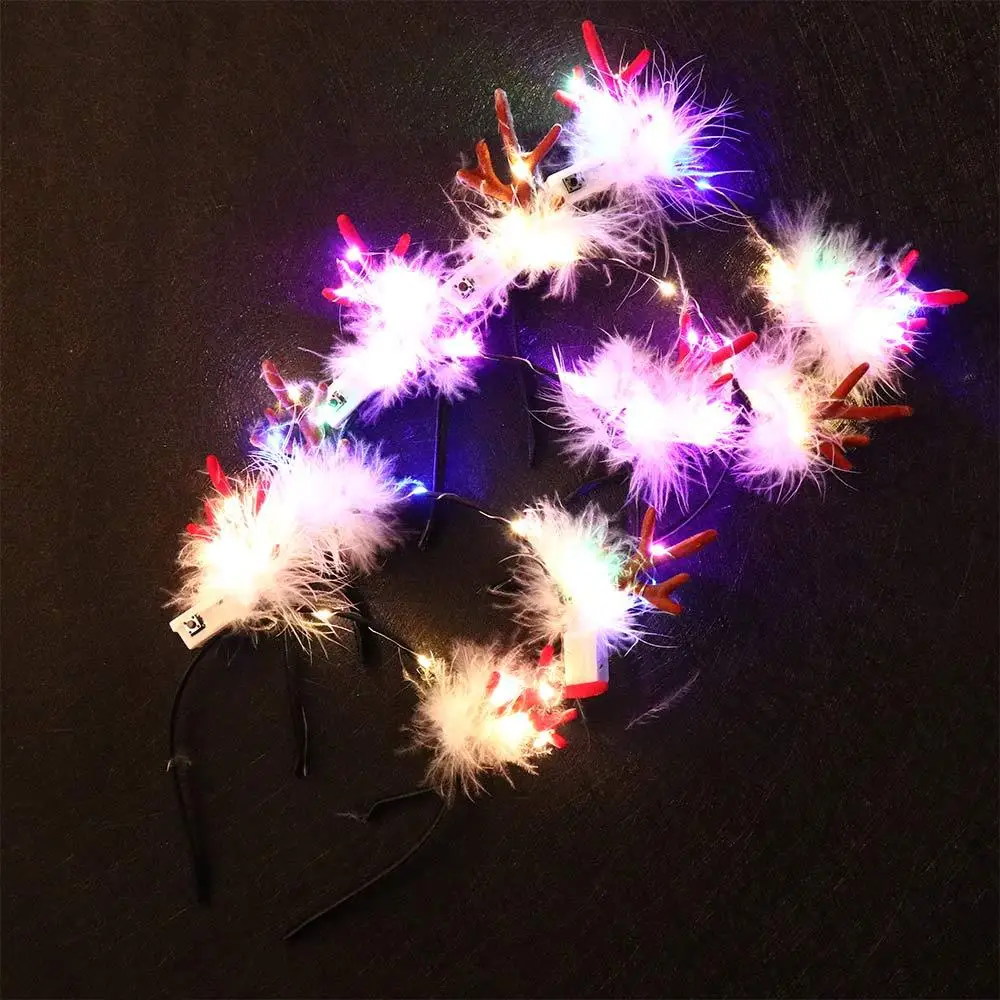 Cute Party Cosplay Luminous Plush Funny Women Hair Hoops Elk Antler Christmas Headbands Korean Style Hairbands