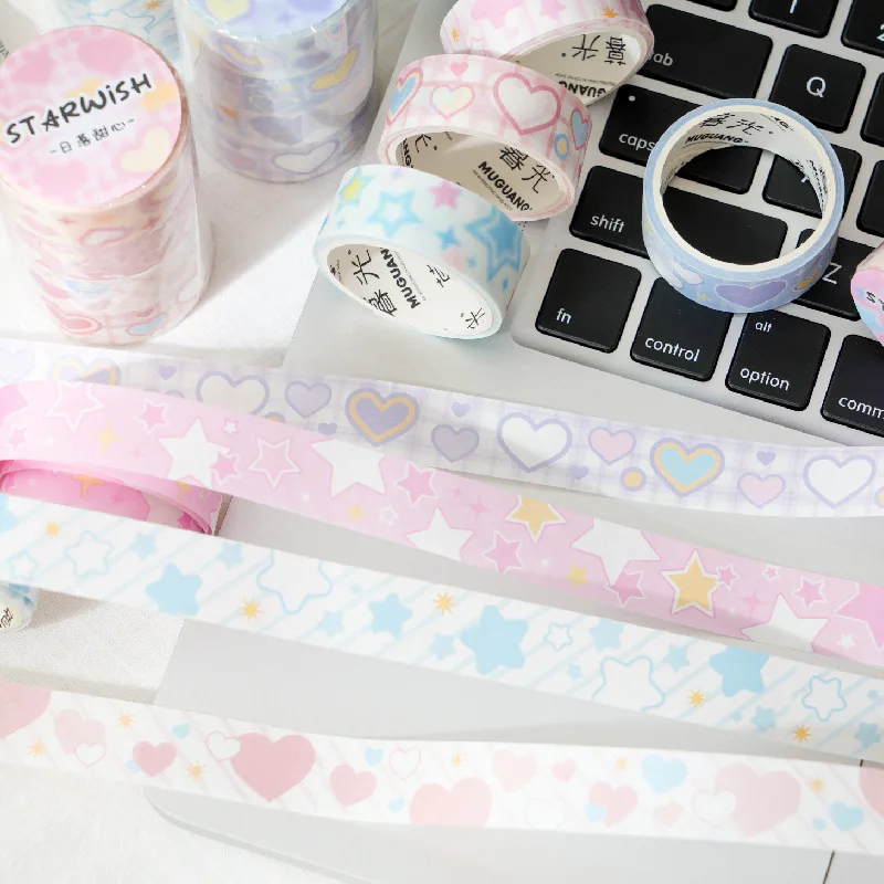 

4Roll/lot Cute Star Love Heart Decoration Adhesive Tape Planner Handbook DIY Scrapbooking Journal Collage Material Stickers