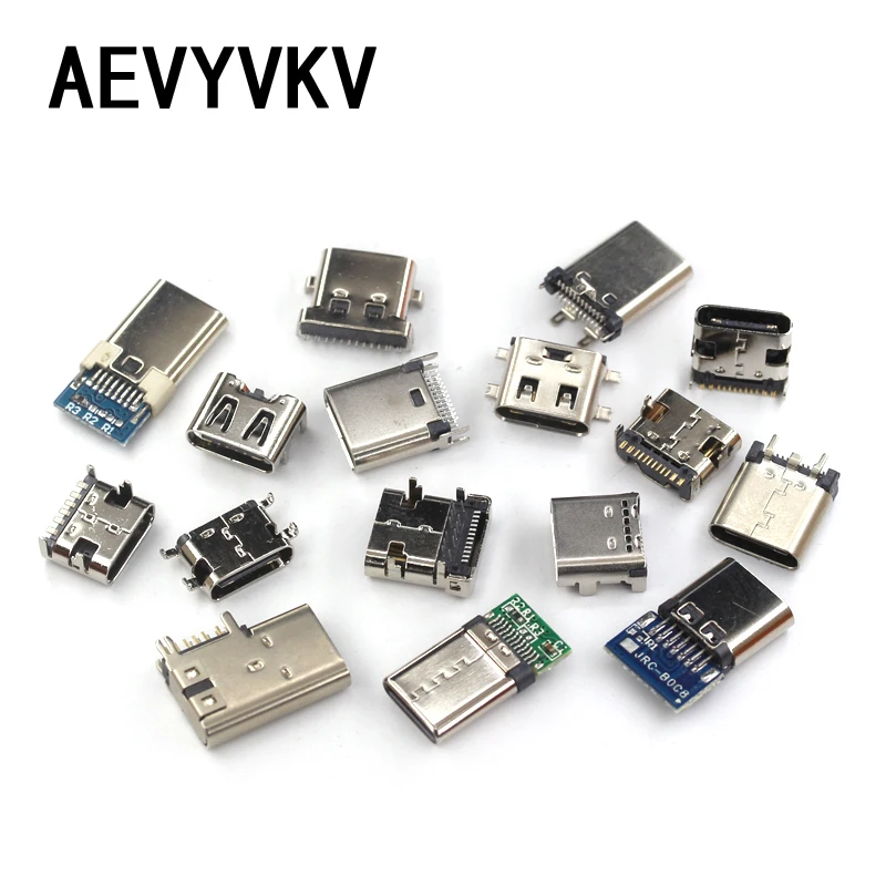 5PCS Type C USB 3.1 6 14 16 24 Pin Connector Type-C Socket SMD DIP Female Jack For PCB High Current Charging Port Transfer Data