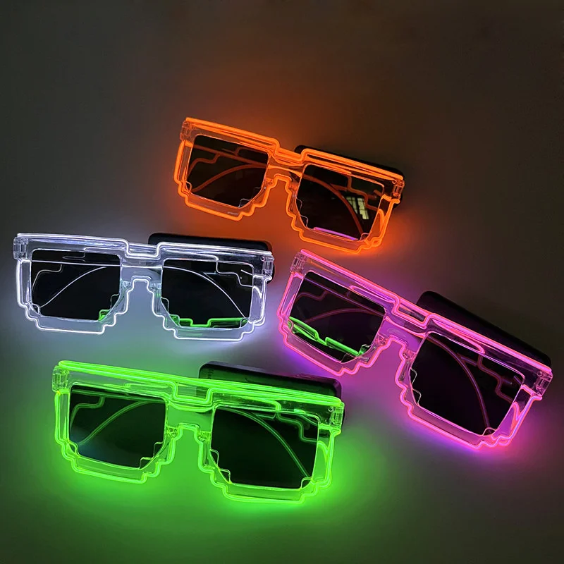 Mosaic Novelty Neon Glow LED Glasses EL Lumious Wedding Halloween Decoration Birthday Party Supplies Atmosphere Concert