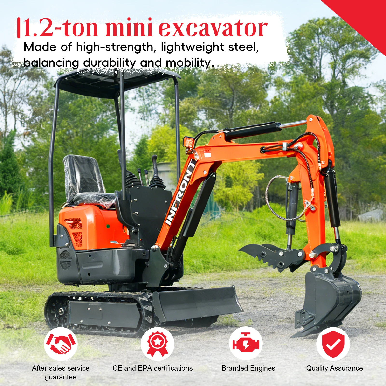 Compact Mini Crawler Excavator Small Hydraulic Digging Digger Machine With Hydraulic Thumb Clamp Grab Attachment Max Digging Depth 2000mm For Farm Landscaping Garden Construction Renovation Agriculture Works