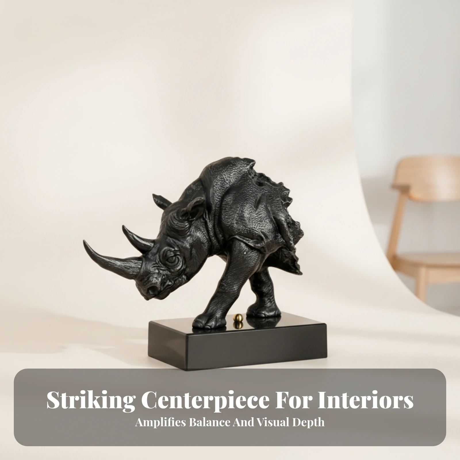 Resin Rhino Ornament Realistic Decorative Rhino Statue Rhinoceros Sculpture Gold Accent Home Decor Collectible