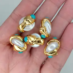 10 Pcs Cultured White Coin Pearl Blue Turquoise Disc Shape Beads Finding Jewelry Accessories