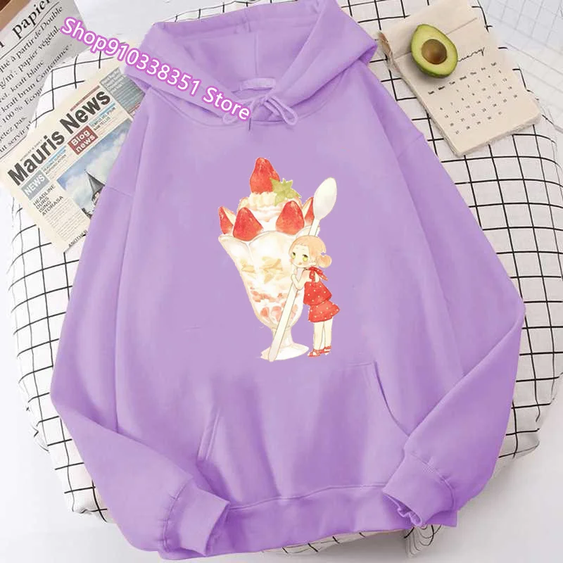 Summer Ice Cream Print Hoodies Girls Hooded Sweatshirt Soft Top Student Women Basic Hooded Sweater Comfortable Long Sleeve