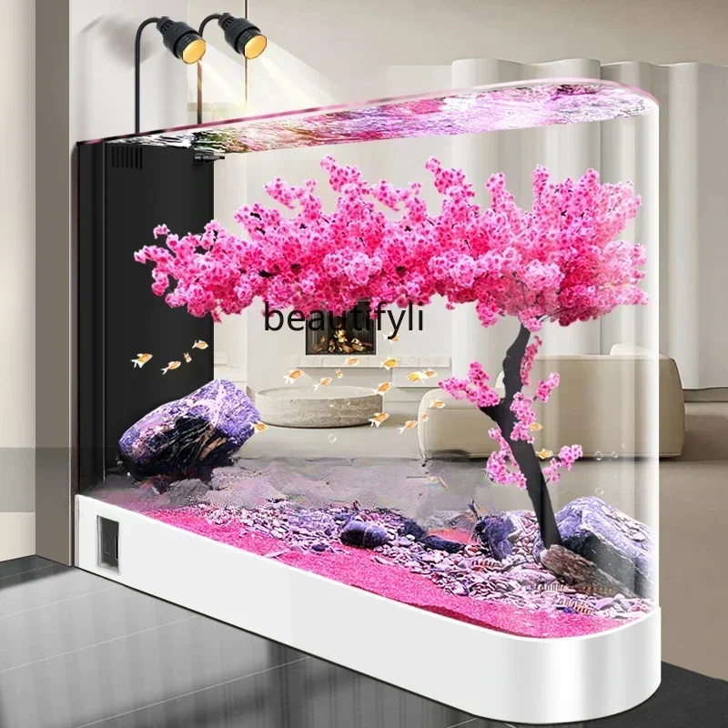 Fish Tank Super White Glass Living Room Large Subareas Screens Hot Bending Integrated Floor Aquarium