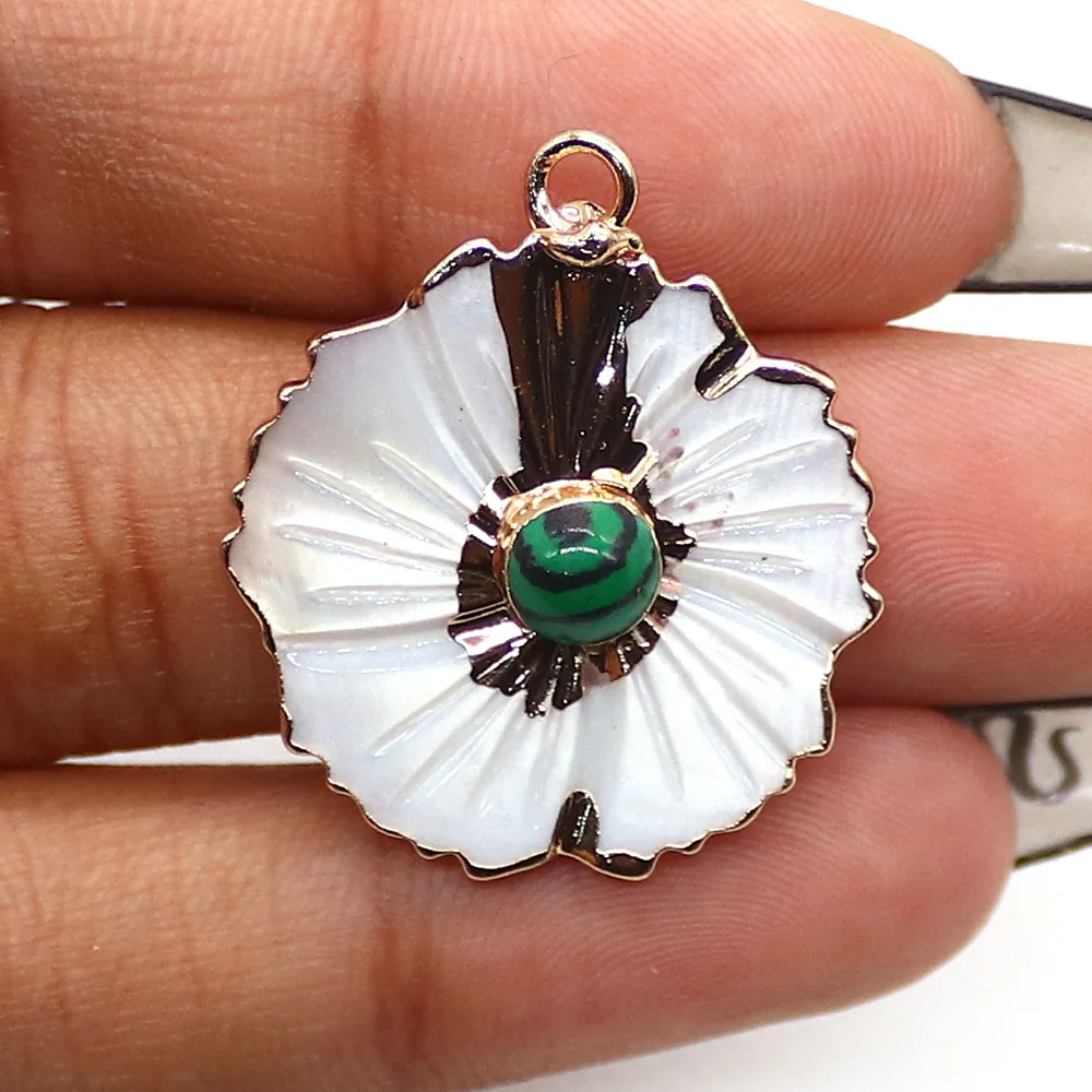 Flower‑Shaped Natural Stone Pendant White Shell Petal Gemstone Center with Hole Elegant Delicate Floral Jewelry Charm for DIY