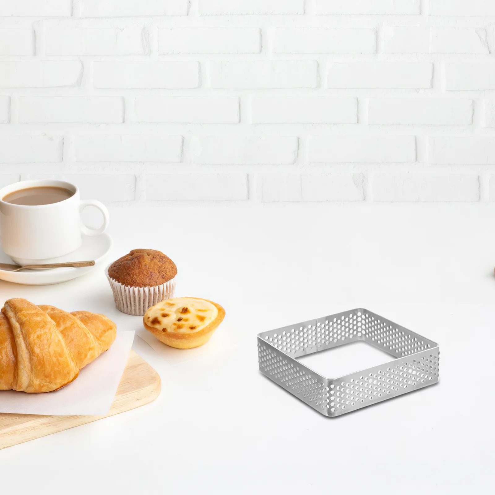 

3Pcs Stainless Steel Tart Rings Square Perforated Nonstick Mousse Cake Molds for Baking Pastry Rings Fruit Tarts