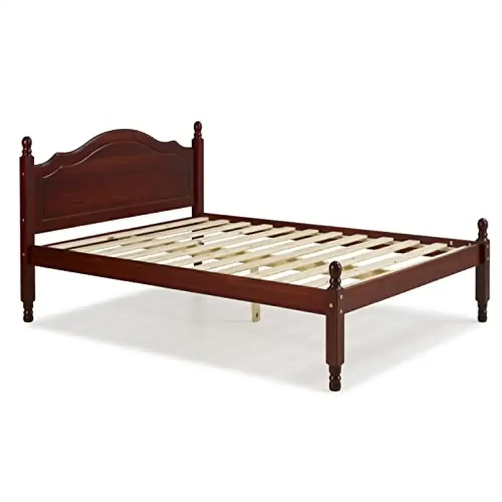 Solid Wood Full Size Panel Headboard Platform Bed Mahogany Stained 12 Slats Included Sturdy Contemporary Design Optional Drawers