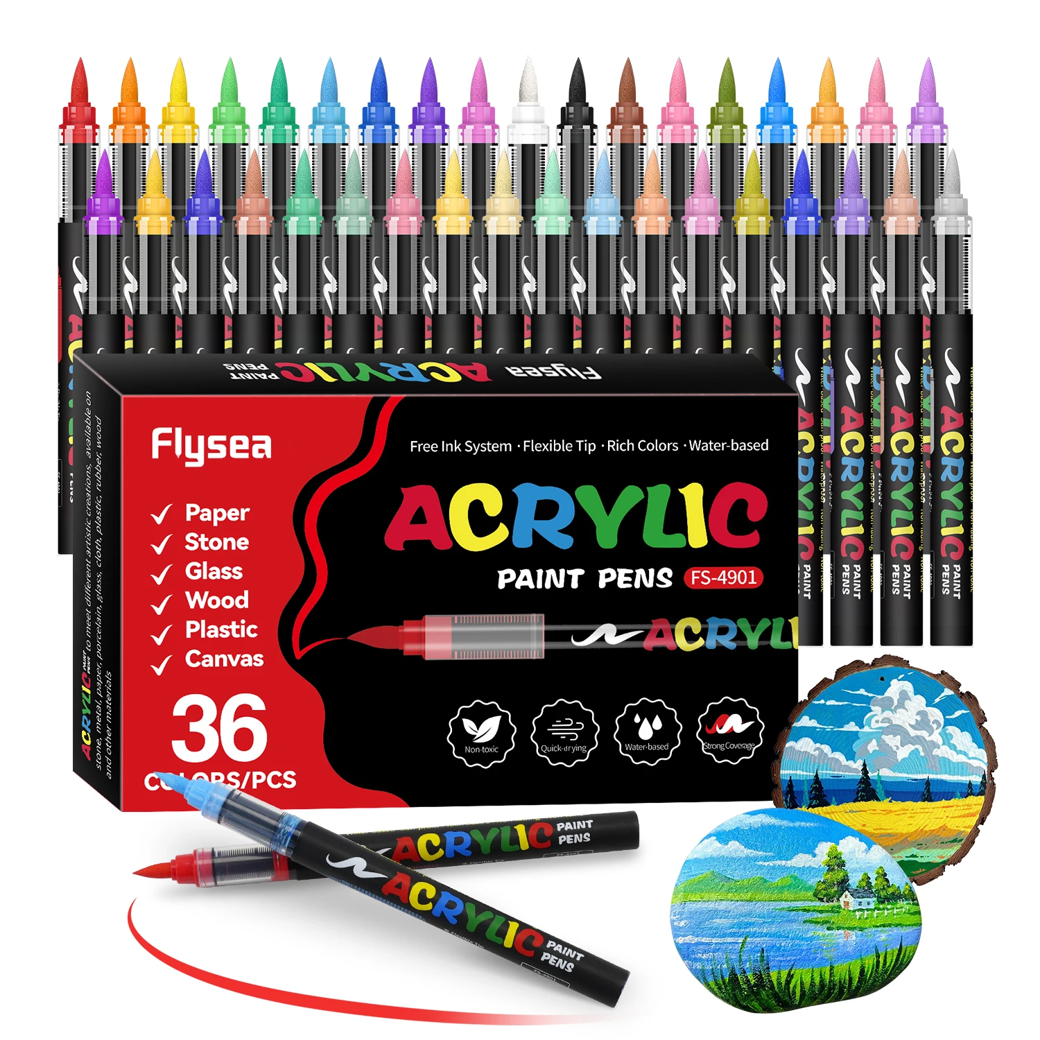 36-Color Direct Liquid Acrylic Paint Markers, Paint Markers, Felt-Tip Pen Stationery Set, Ideal for Art Drawing, DIY Crafts, and Back-To-School Supplies, Perfect for Artists