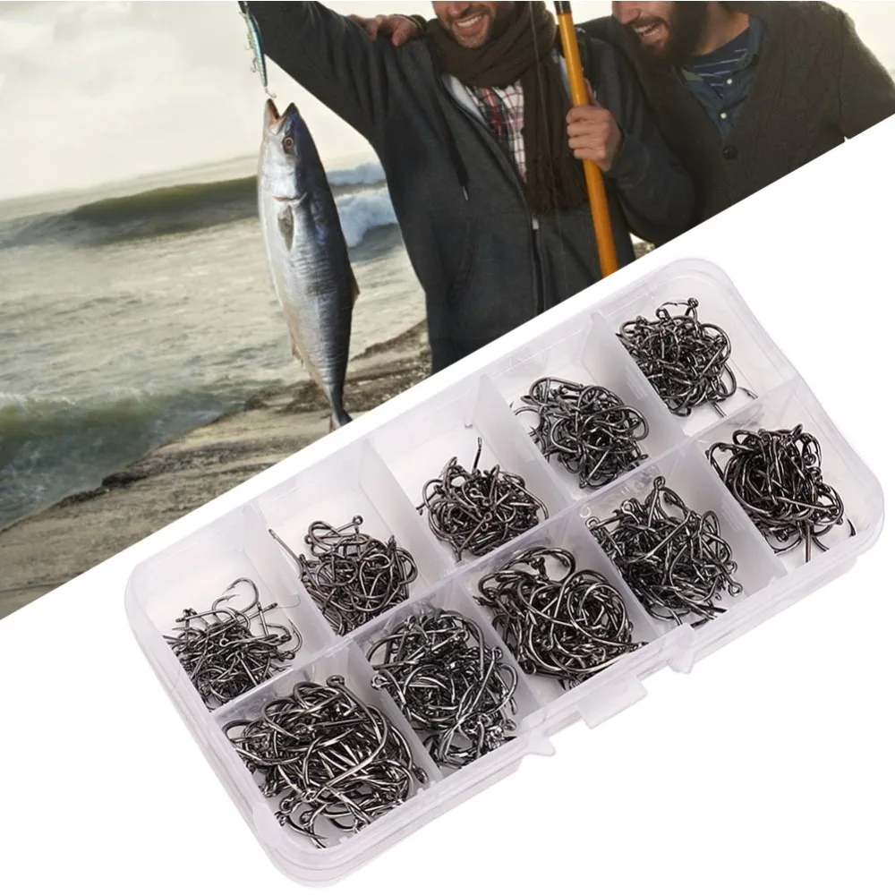 500PCS High Carbon Steel Fishing Hooks Set Sharpened Barb with Holes Barbed Fishing Hooks 3#-12# Black Fishing Hooks