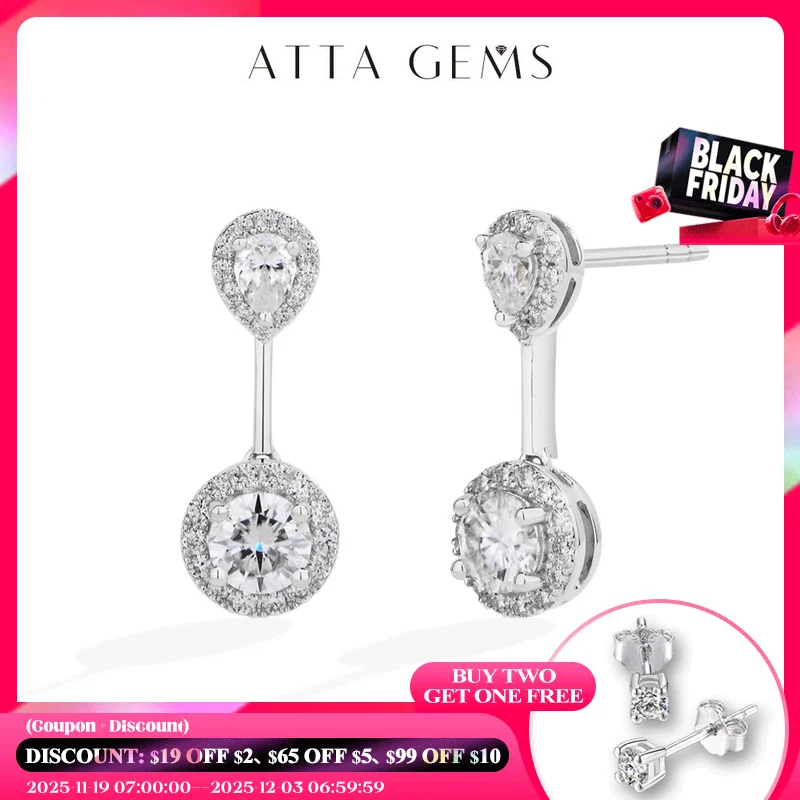

ATTAGEMS DVVS1 Brilliant Moissanite Drop Earring for Women Girl S925 Sterling Silver Engagement Wedding Stud Jewelry Test Passed