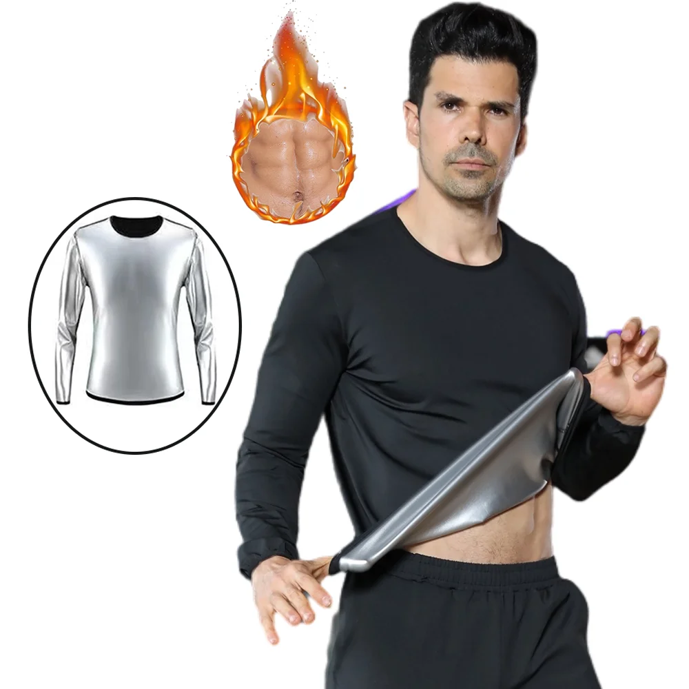 

1pc Men's Sauna Suit Sauna Shirt Long Sleeve Gym Exercise Sweat Suits Sauna Top T-Shirt Body Shaper Shirts For Workout Sport Exe
