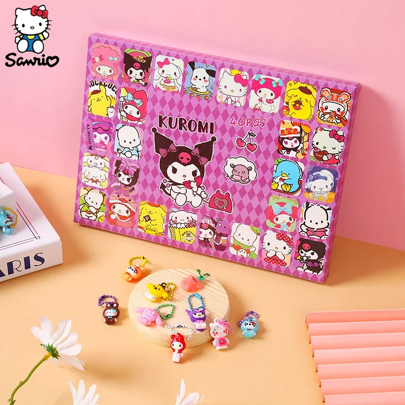 40Pcs Sanrio Accessories Kuromi Mystery Box Anime Figures Cinnamoroll Keychain Blind Box My Melody Hello Kitty Model Doll Kid