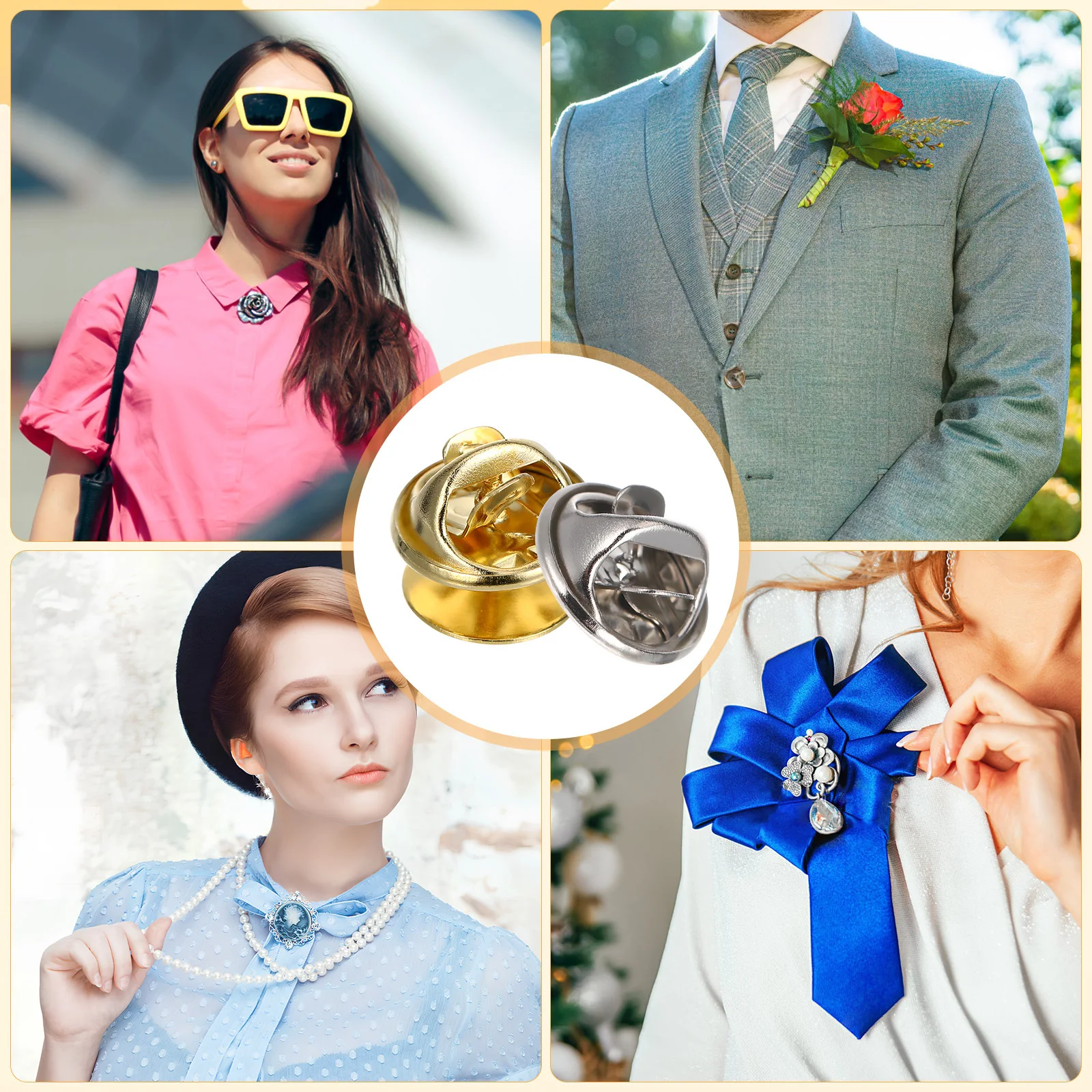 

Locking Pin Backs 100 Pairs for Brooches Lapel Pin Keepers DIY Jewelry Craft Pin Holder Butterfly Clasp