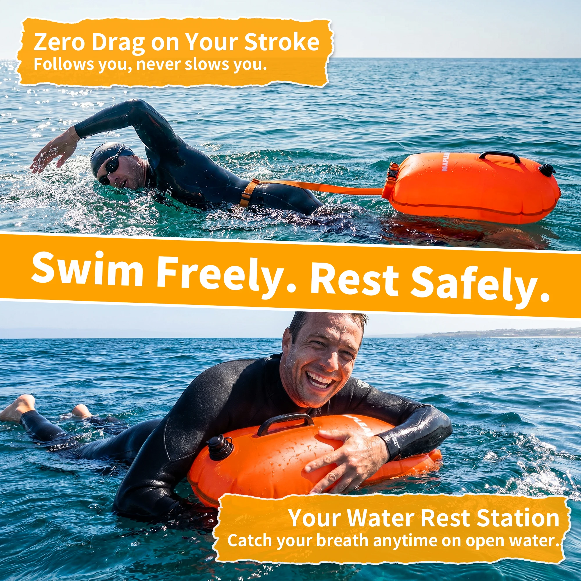 MAPLEAF Safety Swim Buoy Double Airbag Tow Float 17kg Buoyancy Open Water Waterproof Storage Bag Beach Water Sports
