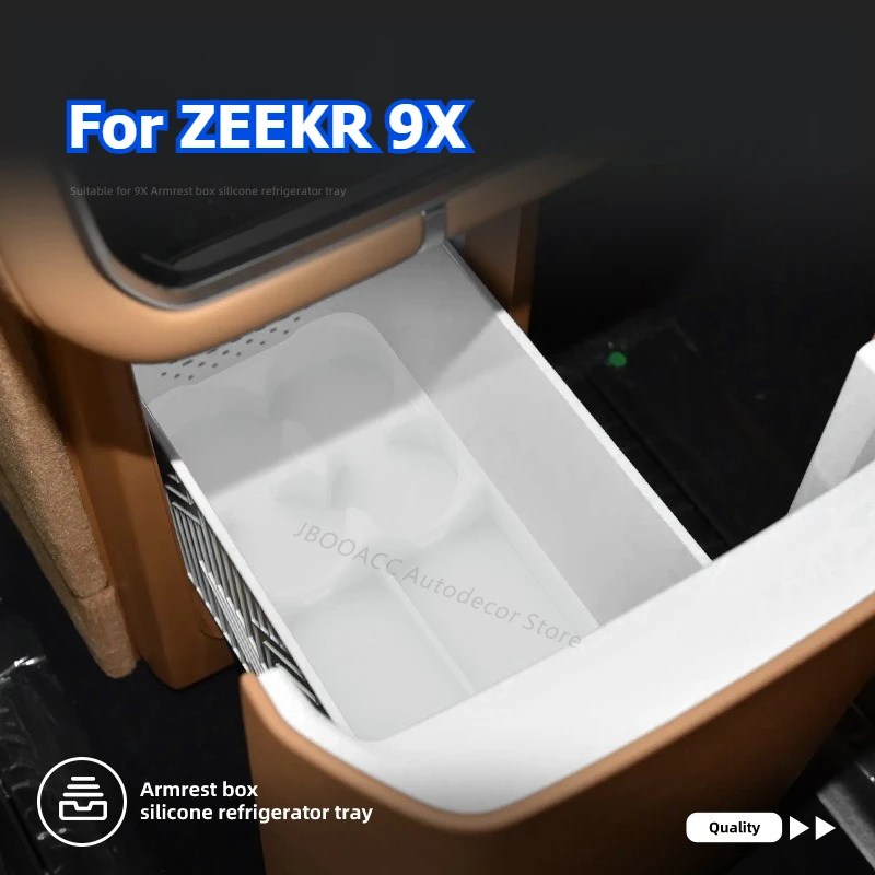 Para GEELY Zeekr 9X 2025 fila trasera caja de almacenamiento para refrigerador estera de nevera antideslizante de silicona portavasos organizador accesorios de coche