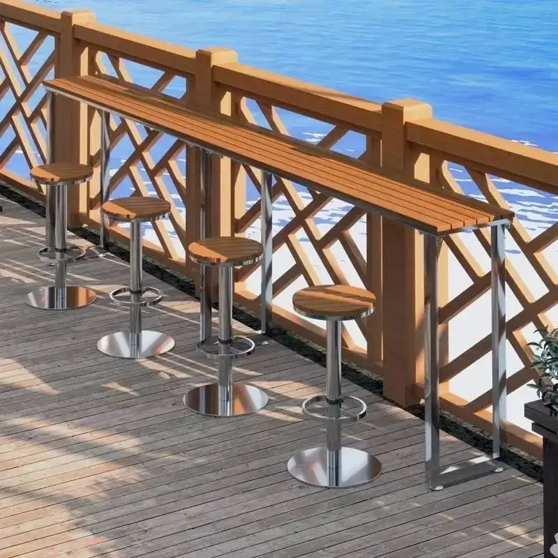 

Home Island Metal Stainless Steel Bar Stool Wooden Seat Swivel High Dining Stool for Bar Cafe Restaurant