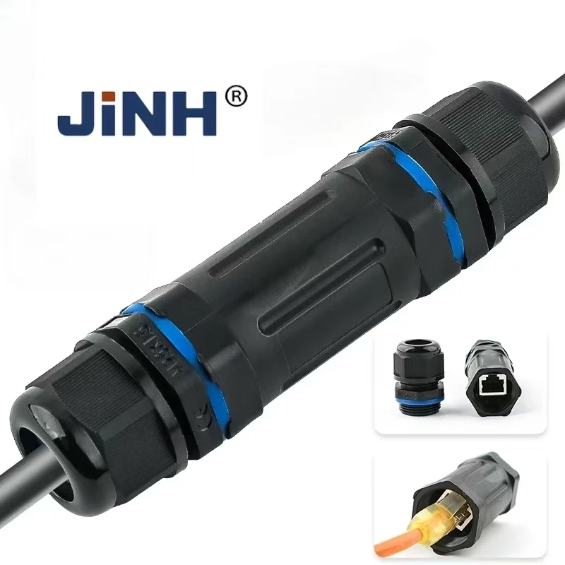 JINH IP68 RJ45 Red de acoplamiento al aire libre impermeable al aire libre recto a través del conector extensor de cable de red de banda ancha