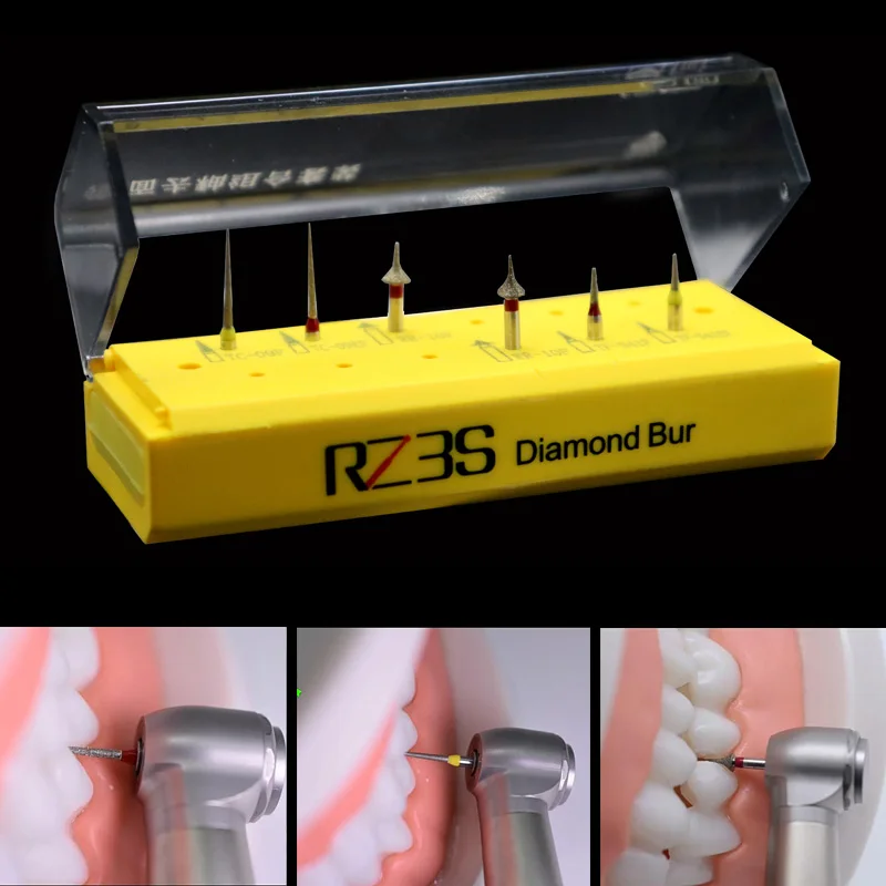 ResyDental-Kit de fresas de diamante IPR para reducción de esmalte interpróximo, 6 piezas de fresa + soporte de esterilización