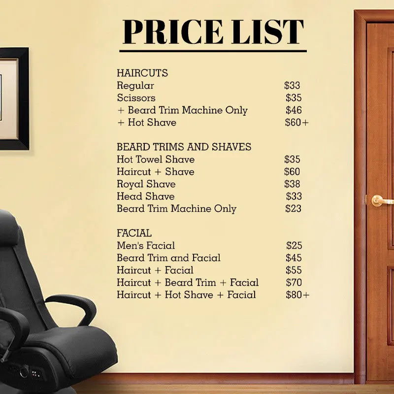 Personalized Shop Price List Vinyl Art Decals for You Business Shop, Beauty Salon, Barber Shop Window Wall Sticker Custom Z602