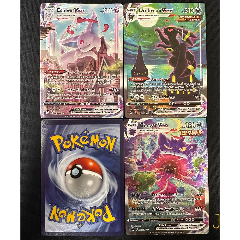 3PCS/Set PTCG Game Collection Cards Umbreon Espeon VMAX Gengar English Version Card Refractive Colorful Flash Texture Child Gift