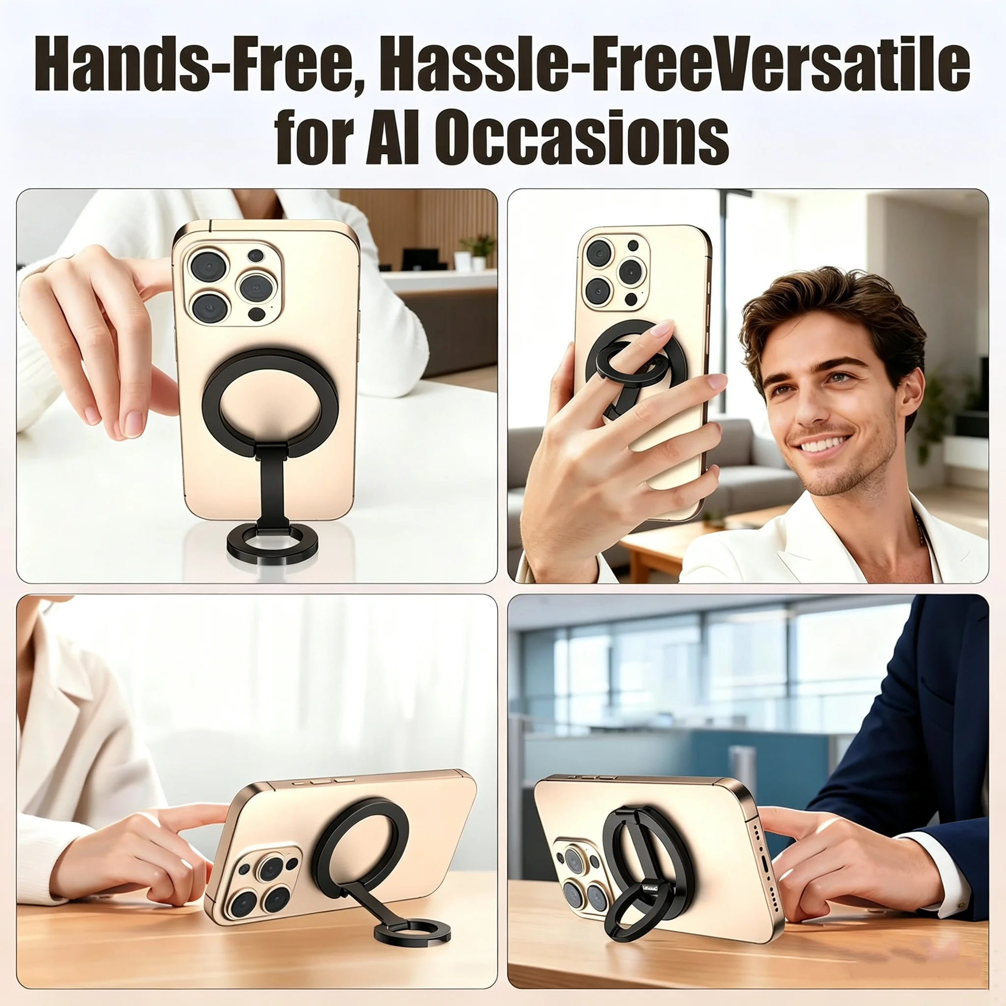 Metal Double Side Magnetic Cell Phone Ring Holder Bracket Removable Cell Phone Grip Kickstand for iPhone MagSafe Samsung Xiaomi view 2