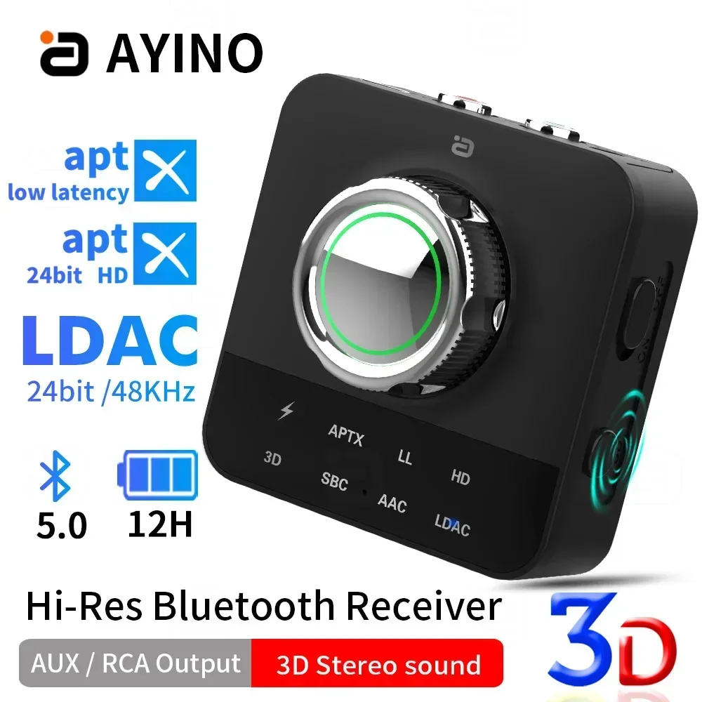 AYINO MR230 PRO LDAC Bezprzewodowy odbiornik audio Bluetooth z mikrofonem RCA Jack Aux 3D Stereo Music AptX HD do głośnika TV Car