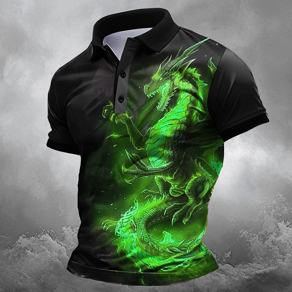 New Men's Animal Dragon Polo Shirts Golf Shirt Short Sleeve Polo Shirts Collared Shirts Funny Streetwear Vacation Wear Outfits