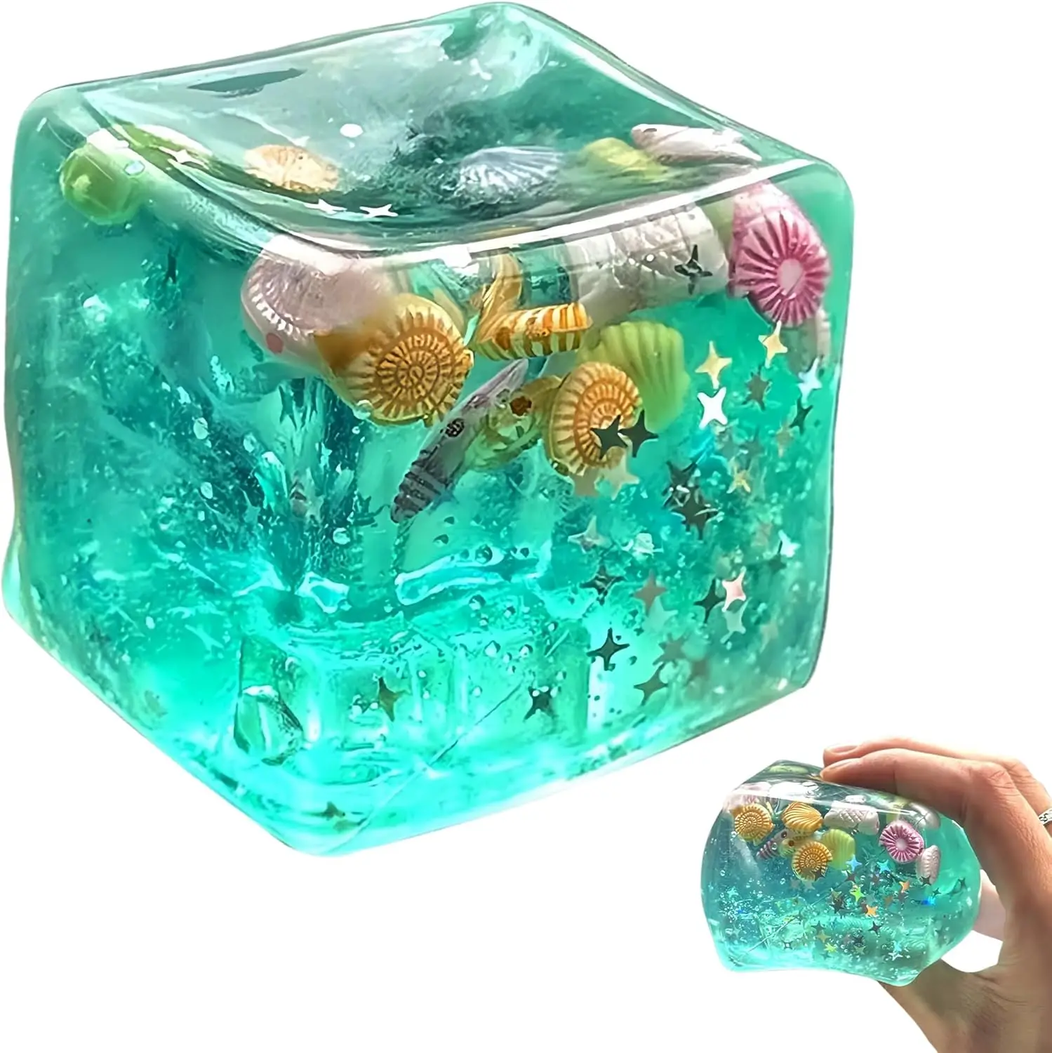 Eiswürfel Fidget-Spielzeug - Sensorisches Spielzeug für Kinder mit Echten Muscheln, Quetschbares Fidget-Spielzeug für Kinder & Erwachsene |   Ungiftiger Quetschball