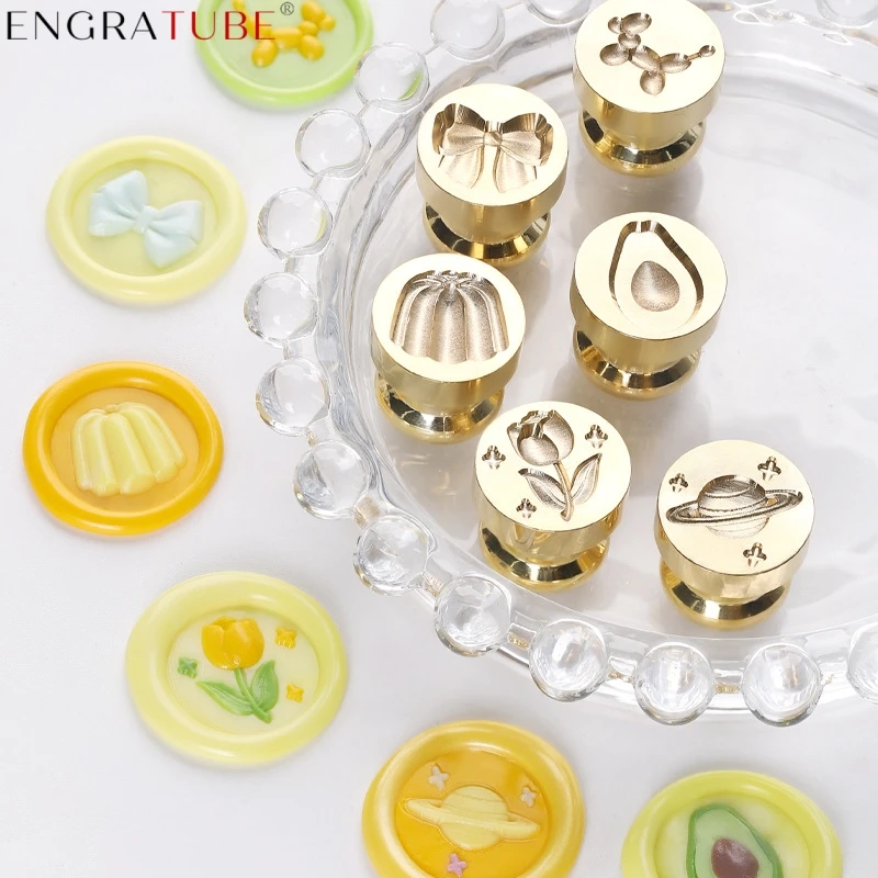 15mm Mini 3D Embossed Sealing Wax Stamp Bow Cake Ice Cream Avocado Swan Tulip Planet For Envelopes Invitation Gift Packaging