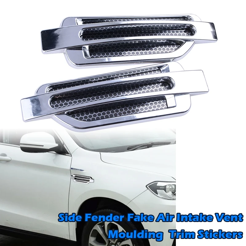 

Car Side Fender Vent Chrome Moulding Decals Trim Stick Cover Car Bonnet Air Intake Decorative Stickers 2Pcs