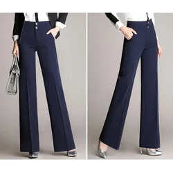 S-4XL Plus Size Womens Pants Spring Autumn Women Wide Leg Office Pants High Waist Ladies Pants Black Formal Straight Trousers