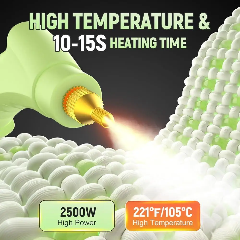 2500W Portable Steam Cleaner Fast Heating 10s Large Capacity with 9 Accessories Heavy Duty Multi-Surface Cleaning 221°F 3BAR