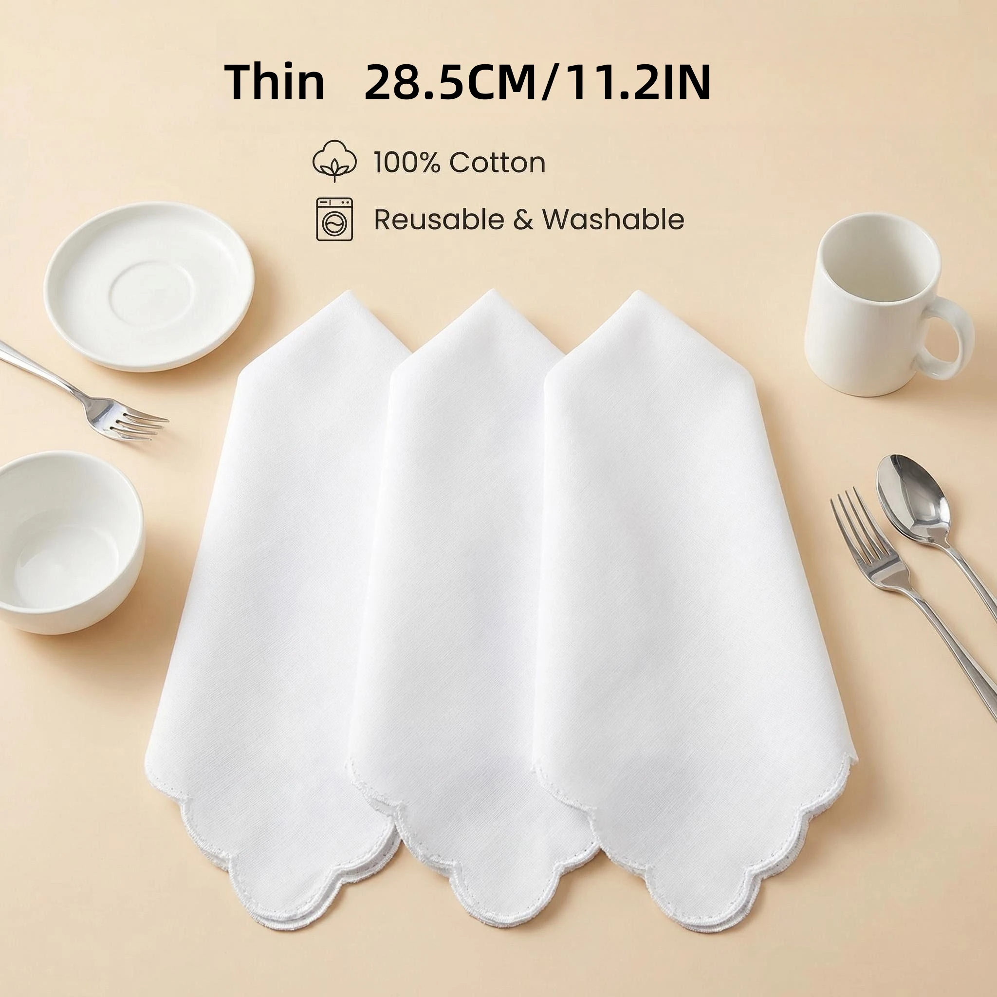 28,5 cm/11,2 Zoll dünne, reinweiße Baumwolltaschentücher, 5/7 Stück Hochzeitszubehör – Detail 1